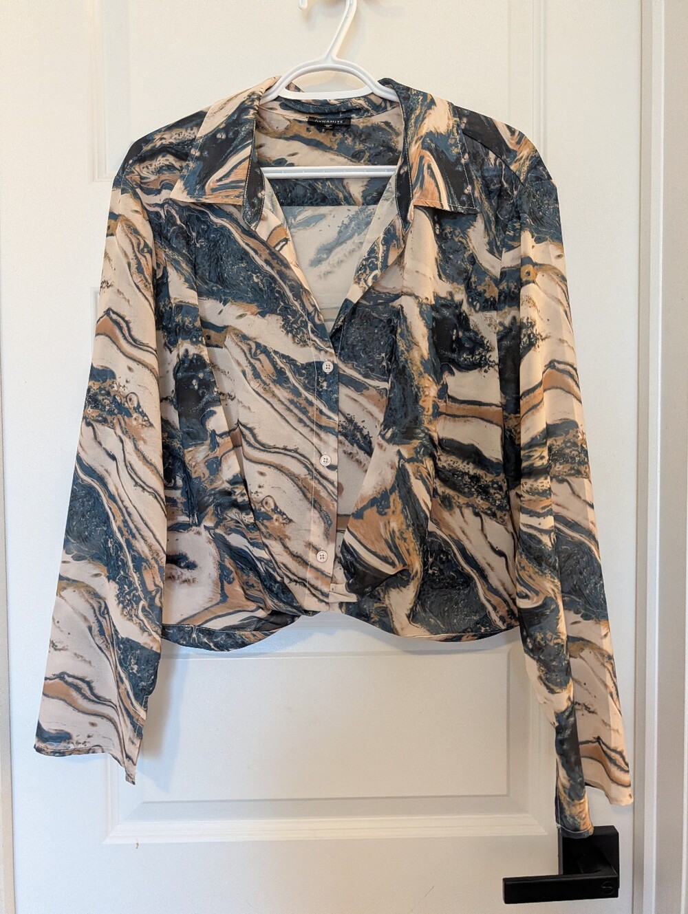 Dynamite Marble-Print Button Down Shirt - Beige & Black